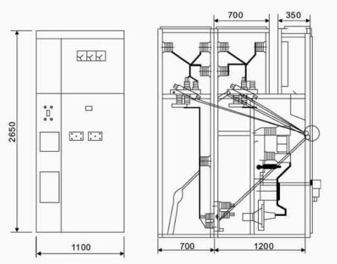 XGN2-12环网柜大电流柜外形尺寸图