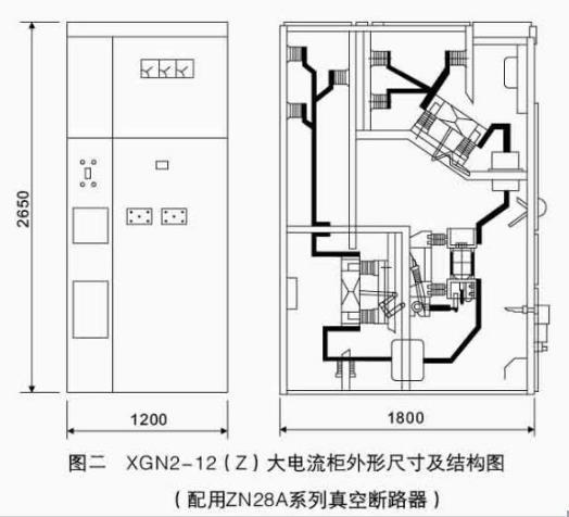 XGN2-12环网柜大电流柜外形尺寸及结构图