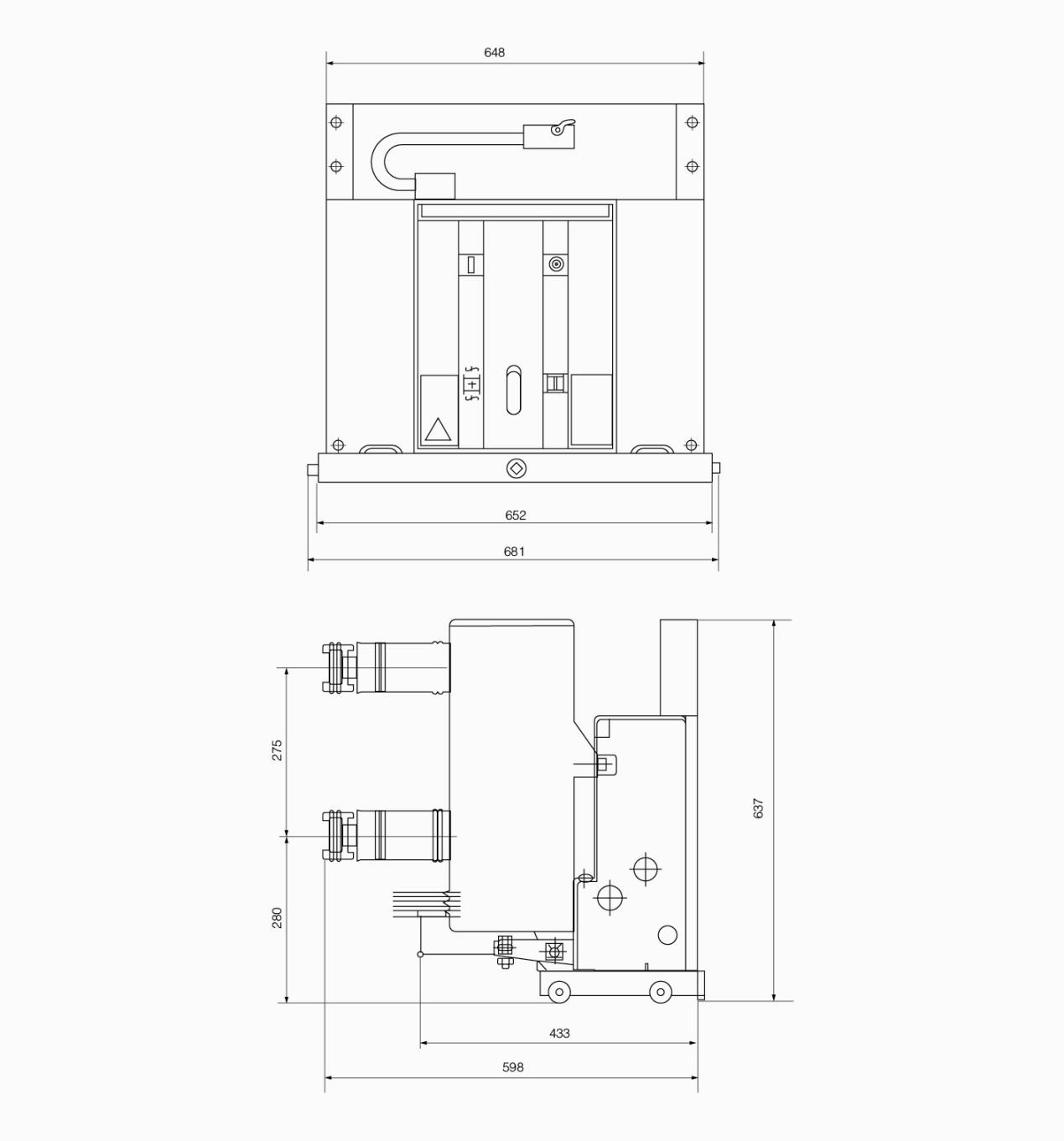 VS1-12型永磁户内高压真空断路器安装尺寸图