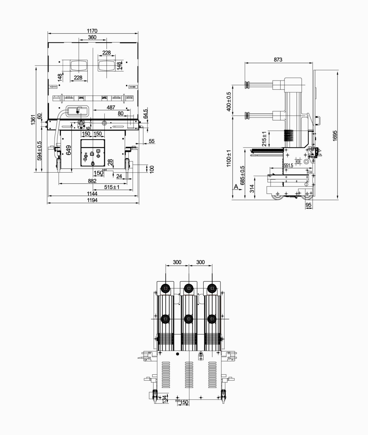 ZN85-40.5户外高压真空断路器外形与安装图示